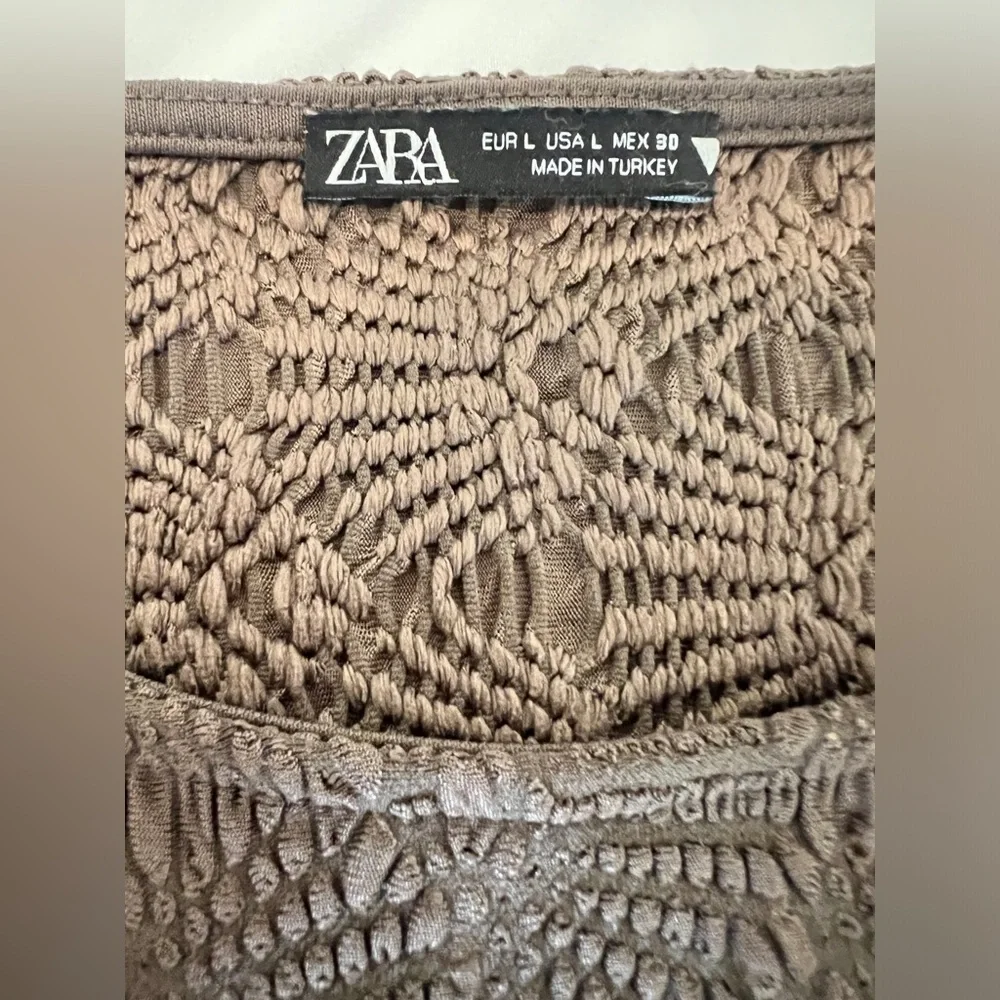 Zara Brown Fitted Long Sleeve Crop Top